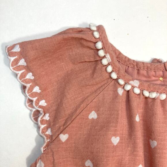 Rachel Zoe Pink Embroidered Hearts Scalloped Pom Poms Bow Jumpsuit Outfit - Picture 5 of 10